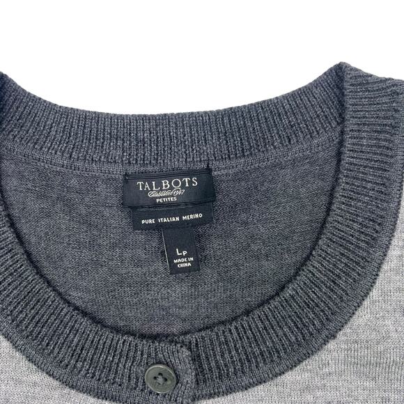 Talbots Womens Gray Color Block Italian Merino Wool Cardigan Work Twin Set Sz LP - Picture 8 of 16